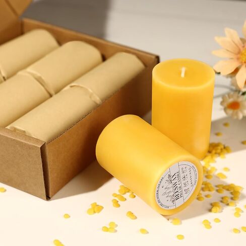 6 Pack Natural Beeswax Pillar Candles,100% Pure Beeswax Candles-192 Hours Long Burning,Unscented Bees Wax Candles for Home,Prayer,Emergency,Dripless Smokeless Organic Pillar Candles Bluk-2x3in in Saudi Arabia