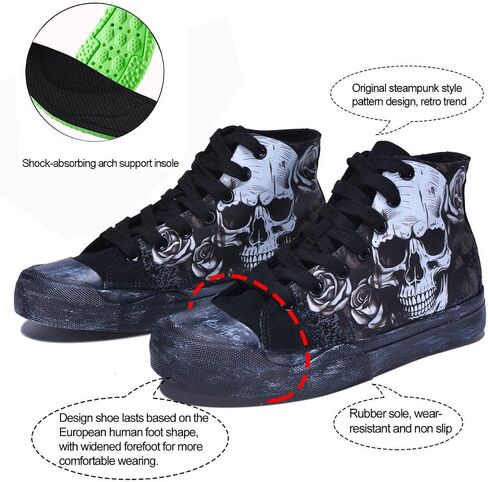 Gothic Skull Shoes for Women Fashion Sneakers Men's Hand-Painted Graffiti Shoes Punk Cosplay Hip Hop Teen Boys Girls Student Casual Walking Streetwear in Kuwait