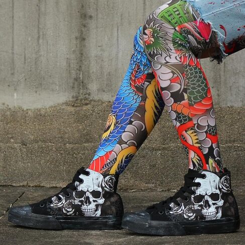 Gothic Skull Shoes for Women Fashion Sneakers Men's Hand-Painted Graffiti Shoes Punk Cosplay Hip Hop Teen Boys Girls Student Casual Walking Streetwear in Kuwait