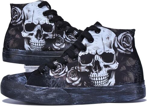 Gothic Skull Shoes for Women Fashion Sneakers Men's Hand-Painted Graffiti Shoes Punk Cosplay Hip Hop Teen Boys Girls Student Casual Walking Streetwear in Kuwait