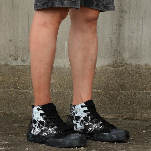 Gothic Skull Shoes for Women Fashion Sneakers Men's Hand-Painted Graffiti Shoes Punk Cosplay Hip Hop Teen Boys Girls Student Casual Walking Streetwear in Kuwait