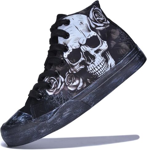 Gothic Skull Shoes for Women Fashion Sneakers Men's Hand-Painted Graffiti Shoes Punk Cosplay Hip Hop Teen Boys Girls Student Casual Walking Streetwear in Kuwait