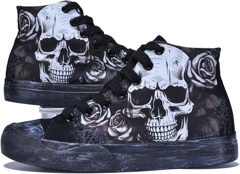 Gothic Skull Shoes for Women Fashion Sneakers Men's Hand-Painted Graffiti Shoes Punk Cosplay Hip Hop Teen Boys Girls Student Casual Walking Streetwear in Kuwait