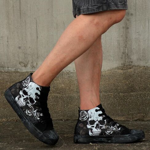 Gothic Skull Shoes for Women Fashion Sneakers Men's Hand-Painted Graffiti Shoes Punk Cosplay Hip Hop Teen Boys Girls Student Casual Walking Streetwear in Kuwait