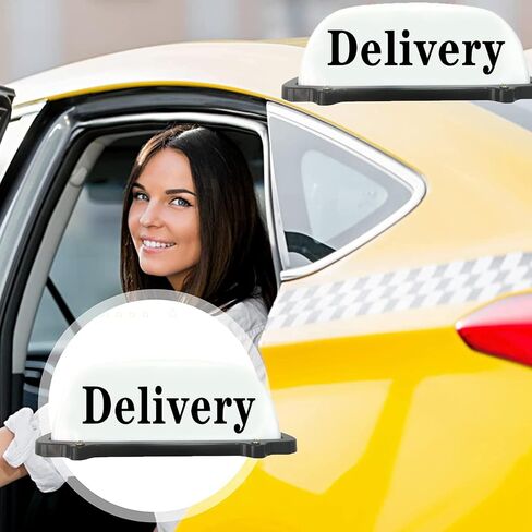 مؤشر علامة التسليم مصابيح ليثيوم بطارية Lithium مصباح السيارة سقف أعلى سيارة أجرة LED CAB قاعدة مغناطيسية (أبيض) in Kuwait