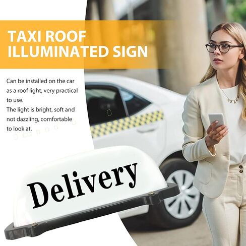 مؤشر علامة التسليم مصابيح ليثيوم بطارية Lithium مصباح السيارة سقف أعلى سيارة أجرة LED CAB قاعدة مغناطيسية (أبيض) in Kuwait