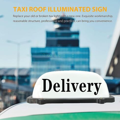 مؤشر علامة التسليم مصابيح ليثيوم بطارية Lithium مصباح السيارة سقف أعلى سيارة أجرة LED CAB قاعدة مغناطيسية (أبيض) in Kuwait
