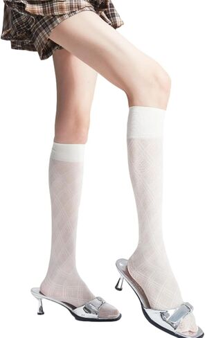 Women’s 3 Packs Semi Sheer Knee High Socks Diamond Jacquard Trouser Socks Over Calf Stockings Ultra Stretchable in Saudi Arabia