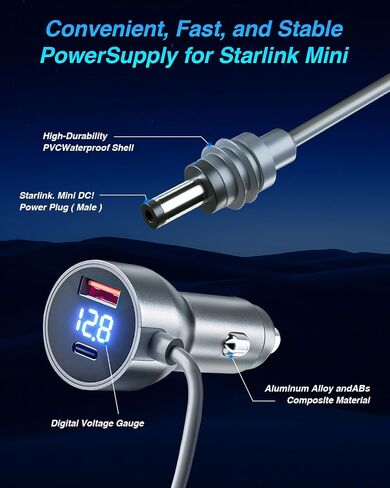starlink mini dc power cable levent appter ، شاحن سيارة من 12 فولت إلى 48 فولت مع منافذ USB/type C ، سلك طاقة متين للشاحنة ، RV ، ملحقات السيارات - مقاومة للماء ، شاق ، إمدادات الطاقة 10 قدم/3 أمتار in Saudi Arabia