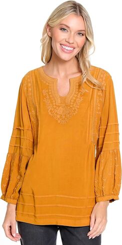 john mark Women's V-Neck Tunic with Embroidered Sleeves in Saudi Arabia