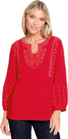 john mark Women's V-Neck Tunic with Embroidered Sleeves in Saudi Arabia