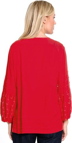 john mark Women's V-Neck Tunic with Embroidered Sleeves in Saudi Arabia