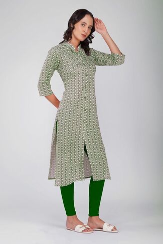 الأزهار المطبوعة القطن الهندي رايون كورتا تونك للنساء | مناسب مستقيم 3/4 غلاف غير رسمي وكل يوم ارتداء kurti الخط in Kuwait