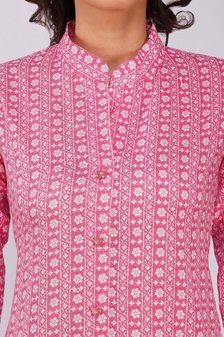 Floral Printed Indian Cotton Rayon Kurta Tunic for Women | Straight Fit 3/4 Sleeve Casual and Everyday Wear A-line Kurti in Kuwait
