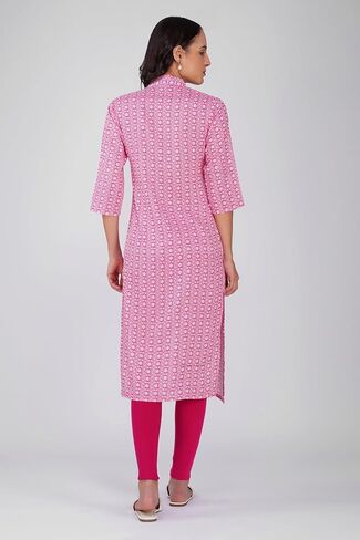 Floral Printed Indian Cotton Rayon Kurta Tunic for Women | Straight Fit 3/4 Sleeve Casual and Everyday Wear A-line Kurti in Kuwait