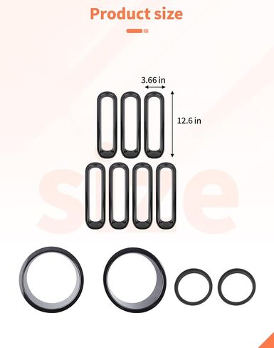 إدراج الشواية الأمامية+المصباح الأمامي+غطاء ضوء الدوران الأمامي يتوافق مع Jeep Wrangler JK JKU 2007-2018،11pcs مجموعات تقليم خارجية ، أسود in Kuwait