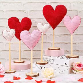 Suzile 6 Pcs Valentine's Day Heart Decorative Heart Table Centerpiece Decor Tall Heart Standing Wood Sign Farmhouse Felt Heart Ornaments for Home Bedroom Wedding Party Valentine's Day Decoration in Kuwait