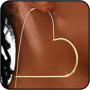 Gold Large Heart Hoop Earrings for Women Minimalist Sweet Hollow Love Dangle Statement Earrings Hypoallergenic Heart Earrings Valentine's Day Jewelry in Kuwait