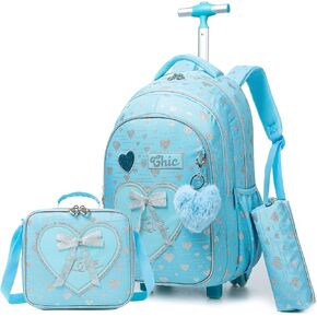 Rolling Backpack for Girls Kids Backpack with Wheels for Travel Roller Wheeled Bookbag Backpacks for Girls School Cute Elementary Student Kawaii Bowknot Schoolbag in Kuwait