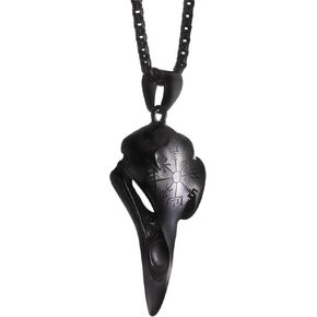 HAQUIL Helm of Awe Necklace, Stainless Steel Viking Raven Skull Aegishjalmr Protection Talisman Pendant, Box Chain, Viking Jewelry for Men in Saudi Arabia