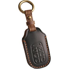 Vintage Leather 7-Button Key Fob Cover Case for Honda Odyssey 2024 2025, Handmade Crazy Horse Leather, Black in Kuwait