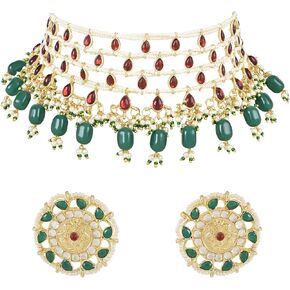 I Jewels Gold Plated Indian Wedding Bollywood Kundan & Stone Handcrafted Pearl Choker Necklace Jewellery With Stud Earrings Set For Women (ML324MG) in Saudi Arabia