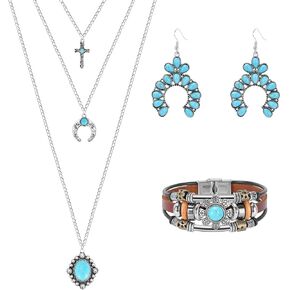 3 Pieces Turquoise Jewelry Set, Western Necklaces, Earrings and Bracelet For women in Saudi Arabia