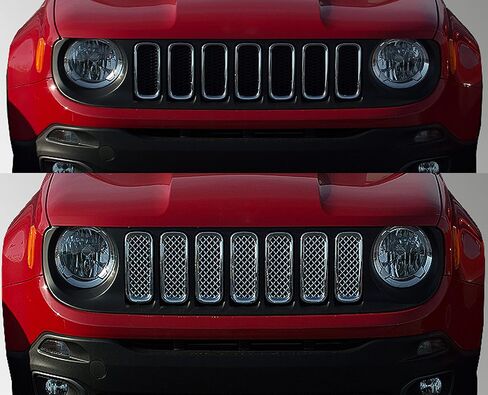 Trim Illusion Patented Tech ABS439 Tape On Chrome Grille Overlay Insert Trim Compatible with 15-19 Jeep Renegade - 7 Piece in Saudi Arabia