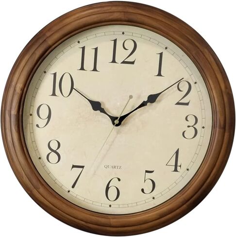CHIRAY 16-Inch Solid Wood Silent Non-Ticking Decorative Wall Clock with Large Arabic Numerals Battery Operated Analog Retro Clock for Living Room, Kitchen, Bedroom in Saudi Arabia