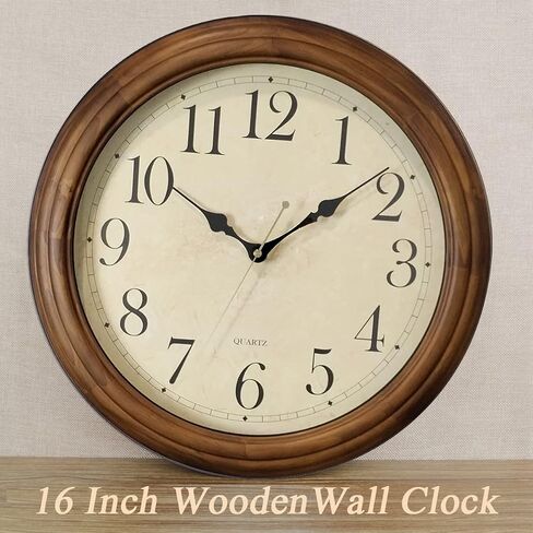 CHIRAY 16-Inch Solid Wood Silent Non-Ticking Decorative Wall Clock with Large Arabic Numerals Battery Operated Analog Retro Clock for Living Room, Kitchen, Bedroom in Saudi Arabia