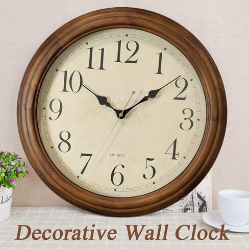 CHIRAY 16-Inch Solid Wood Silent Non-Ticking Decorative Wall Clock with Large Arabic Numerals Battery Operated Analog Retro Clock for Living Room, Kitchen, Bedroom in Saudi Arabia