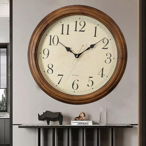CHIRAY 16-Inch Solid Wood Silent Non-Ticking Decorative Wall Clock with Large Arabic Numerals Battery Operated Analog Retro Clock for Living Room, Kitchen, Bedroom in Saudi Arabia