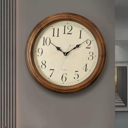 CHIRAY 16-Inch Solid Wood Silent Non-Ticking Decorative Wall Clock with Large Arabic Numerals Battery Operated Analog Retro Clock for Living Room, Kitchen, Bedroom in Saudi Arabia