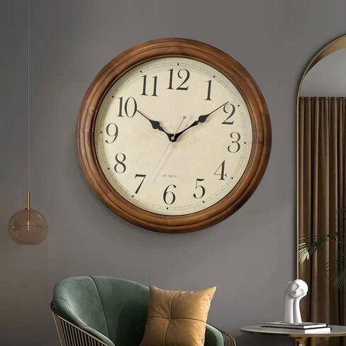 CHIRAY 16-Inch Solid Wood Silent Non-Ticking Decorative Wall Clock with Large Arabic Numerals Battery Operated Analog Retro Clock for Living Room, Kitchen, Bedroom in Saudi Arabia