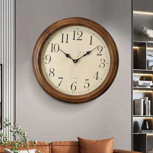 CHIRAY 16-Inch Solid Wood Silent Non-Ticking Decorative Wall Clock with Large Arabic Numerals Battery Operated Analog Retro Clock for Living Room, Kitchen, Bedroom in Saudi Arabia