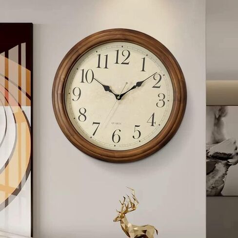 CHIRAY 16-Inch Solid Wood Silent Non-Ticking Decorative Wall Clock with Large Arabic Numerals Battery Operated Analog Retro Clock for Living Room, Kitchen, Bedroom in Saudi Arabia