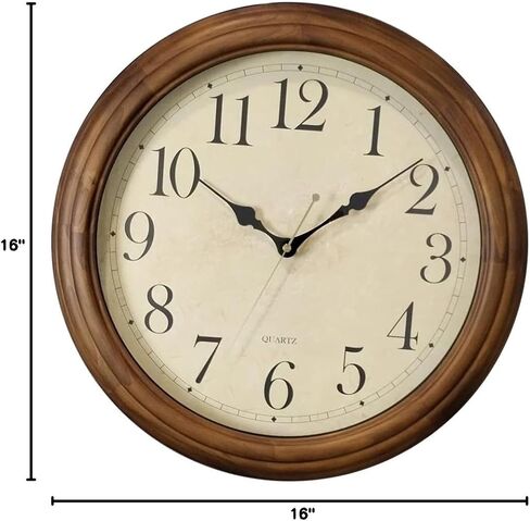CHIRAY 16-Inch Solid Wood Silent Non-Ticking Decorative Wall Clock with Large Arabic Numerals Battery Operated Analog Retro Clock for Living Room, Kitchen, Bedroom in Saudi Arabia