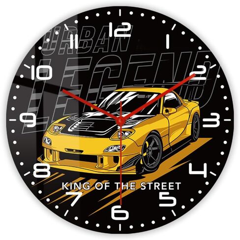 12'' Car Racing Wall Clock, Drift Car Japan Street Sport Car Garage Wall Clock Racing Automobile Wall Watch Clock Battery Silent Non Ticking for Man Cave Boys Drifting Car Enthusiast Gift in Kuwait