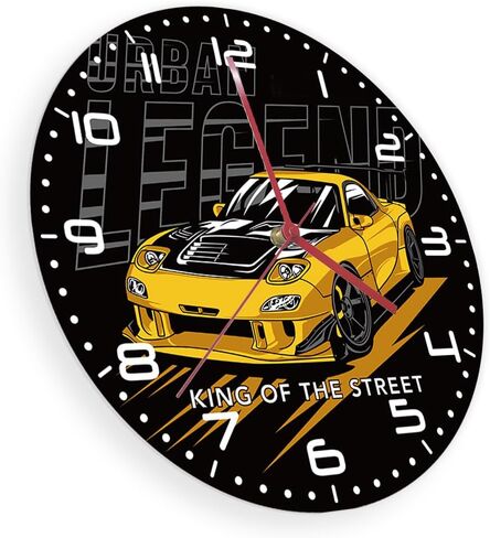 12'' Car Racing Wall Clock, Drift Car Japan Street Sport Car Garage Wall Clock Racing Automobile Wall Watch Clock Battery Silent Non Ticking for Man Cave Boys Drifting Car Enthusiast Gift in Kuwait