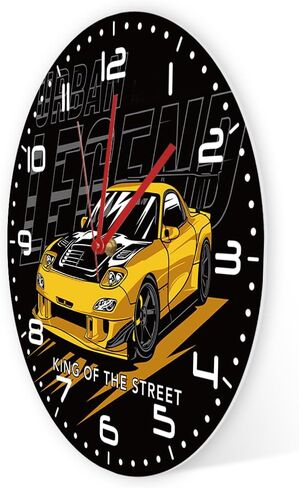 12'' Car Racing Wall Clock, Drift Car Japan Street Sport Car Garage Wall Clock Racing Automobile Wall Watch Clock Battery Silent Non Ticking for Man Cave Boys Drifting Car Enthusiast Gift in Kuwait