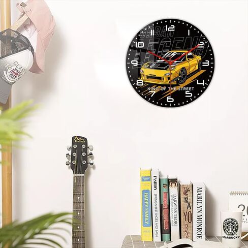 12'' Car Racing Wall Clock, Drift Car Japan Street Sport Car Garage Wall Clock Racing Automobile Wall Watch Clock Battery Silent Non Ticking for Man Cave Boys Drifting Car Enthusiast Gift in Kuwait
