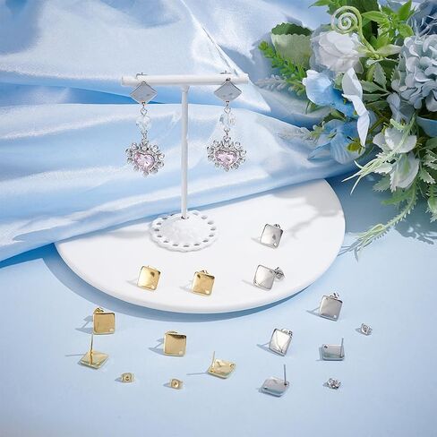 UNICRAFTALE 40pcs 4 Styles Stainless Steel Stud Earring 2 Colors Hypoallergenic Earrings Stud Rhombus Rectangle Earring with Loop and Ear Nuts for DIY Jewelry Making 1.5~1.8mm Hole in Saudi Arabia