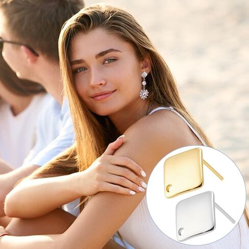 UNICRAFTALE 40pcs 4 Styles Stainless Steel Stud Earring 2 Colors Hypoallergenic Earrings Stud Rhombus Rectangle Earring with Loop and Ear Nuts for DIY Jewelry Making 1.5~1.8mm Hole in Saudi Arabia