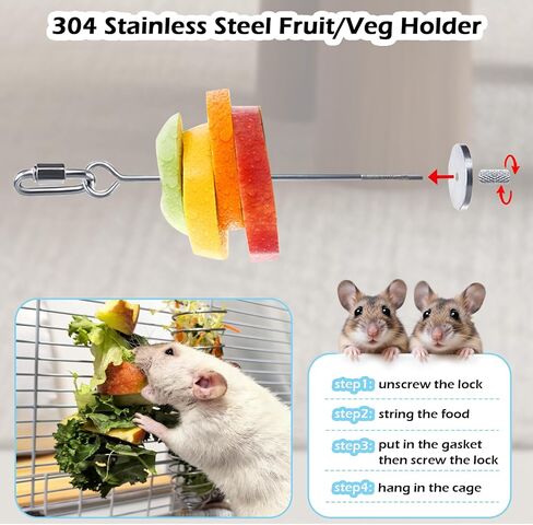 2PCS Rat Enrichment Toys Set - Stainless Steel Fruit/Veg Holder & Treat Dispenser, Interactive Foraging Puzzle Toys for Rats/Mice/Birds, Cage Accessories with Hanging Feeder & Intelligence Game in Kuwait