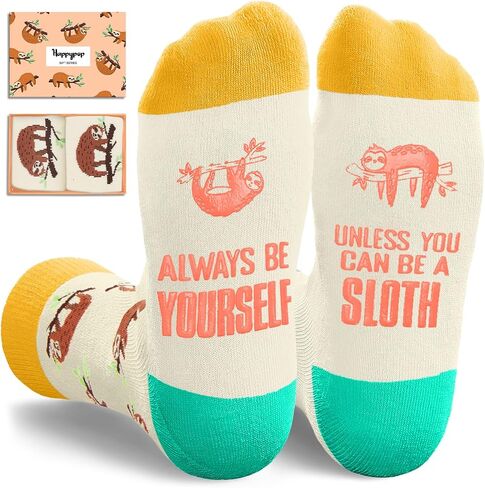 HAPPYPOP Novelty Sloth Socks for Teens - Funny Sloth Socks for Girls Boys, Novelty Sloth Gifts for Men Women, Christmas Stocking Stuffers in Saudi Arabia