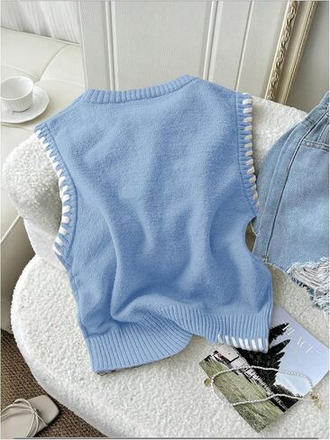 Verdusa Women's Sleeveless Sweater Old Money Ribbed Knit Pullover Binding Casual Tank Top in Saudi Arabia