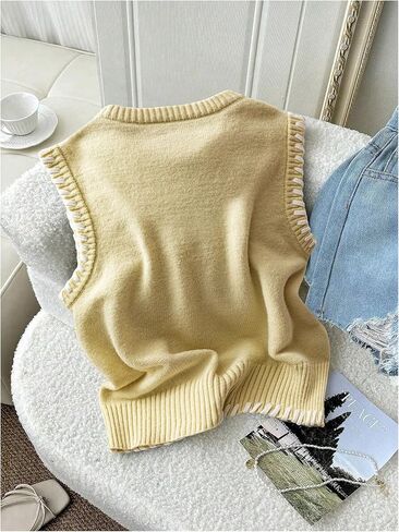Verdusa Women's Sleeveless Sweater Old Money Ribbed Knit Pullover Binding Casual Tank Top in Saudi Arabia
