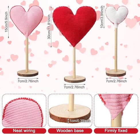 Suzile 6 Pcs Valentine's Day Heart Decorative Heart Table Centerpiece Decor Tall Heart Standing Wood Sign Farmhouse Felt Heart Ornaments for Home Bedroom Wedding Party Valentine's Day Decoration in Kuwait