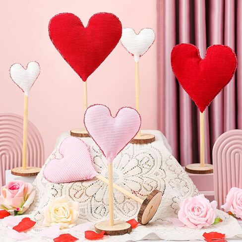 Suzile 6 Pcs Valentine's Day Heart Decorative Heart Table Centerpiece Decor Tall Heart Standing Wood Sign Farmhouse Felt Heart Ornaments for Home Bedroom Wedding Party Valentine's Day Decoration in Kuwait