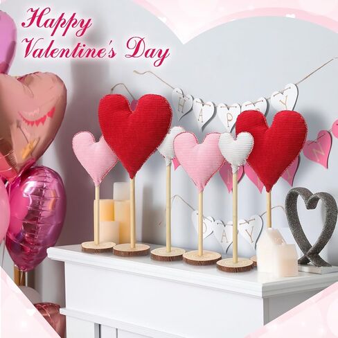 Suzile 6 Pcs Valentine's Day Heart Decorative Heart Table Centerpiece Decor Tall Heart Standing Wood Sign Farmhouse Felt Heart Ornaments for Home Bedroom Wedding Party Valentine's Day Decoration in Kuwait